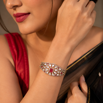 Ruby Kundan AD Openable Screw Kada Bracelet