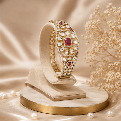 Ruby Kundan AD Openable Screw Kada Bracelet