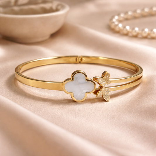 Elegant Clover & Butterfly Accent Anti-Tarnish Bracelet