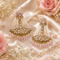 Blush Pink Kundan Pearl Beaded Chandbali Statement Earrings