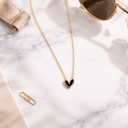 Black Heart Anti-Tarnish Pendant Necklace
