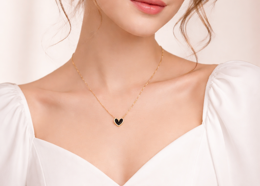 Black Heart Anti-Tarnish Pendant Necklace