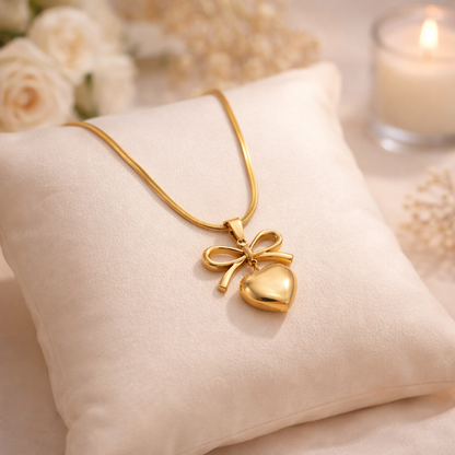 Bow Heart Anti-Tarnish Gold Pendant Necklace
