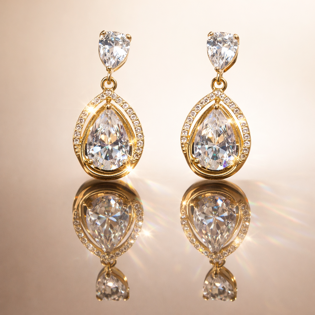 Golden Teardrop Crystal Earrings