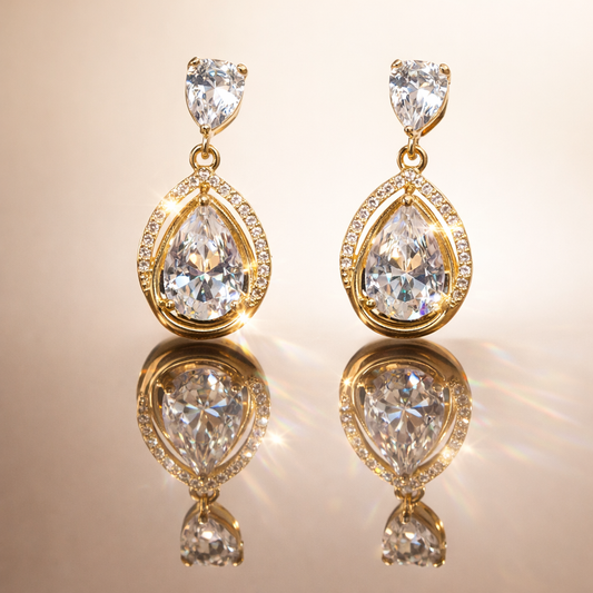 Golden Teardrop Crystal Earrings