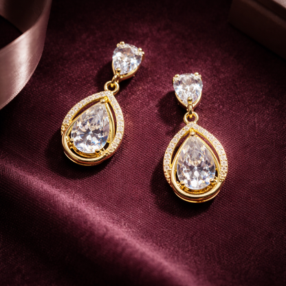 Golden Teardrop Crystal Earrings