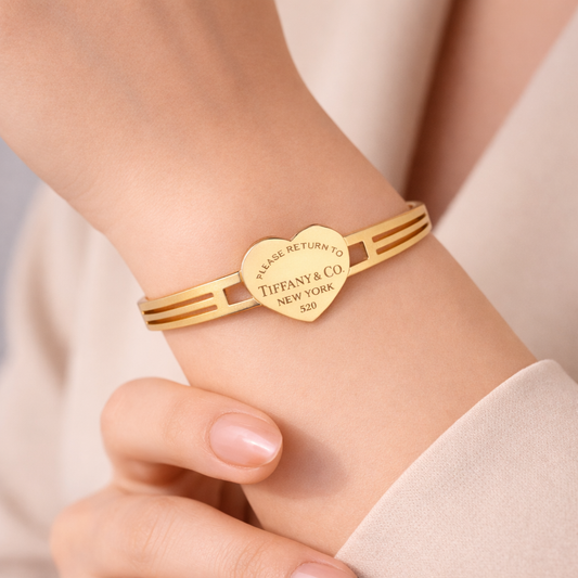 Engraved Heart Charm Anti-Tarnish Bracelet