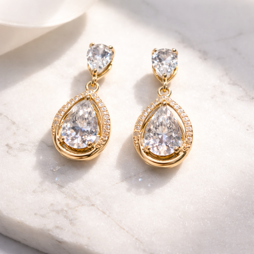 Golden Teardrop Crystal Earrings