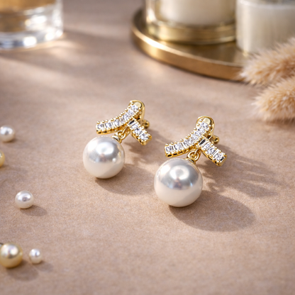 Elegant Pearl Ribbon Stud Earrings