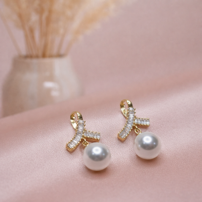 Elegant Pearl Ribbon Stud Earrings