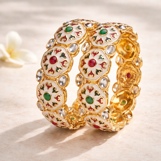 Meenakari Style Enamel Stone Bangle Set