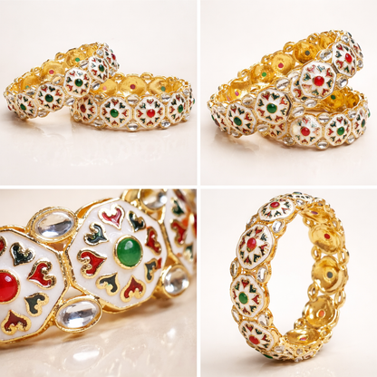 Meenakari Style Enamel Stone Bangle Set
