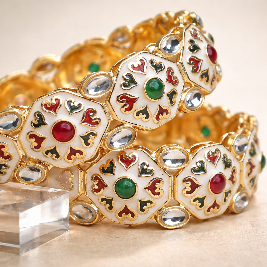 Meenakari Style Enamel Stone Bangle Set