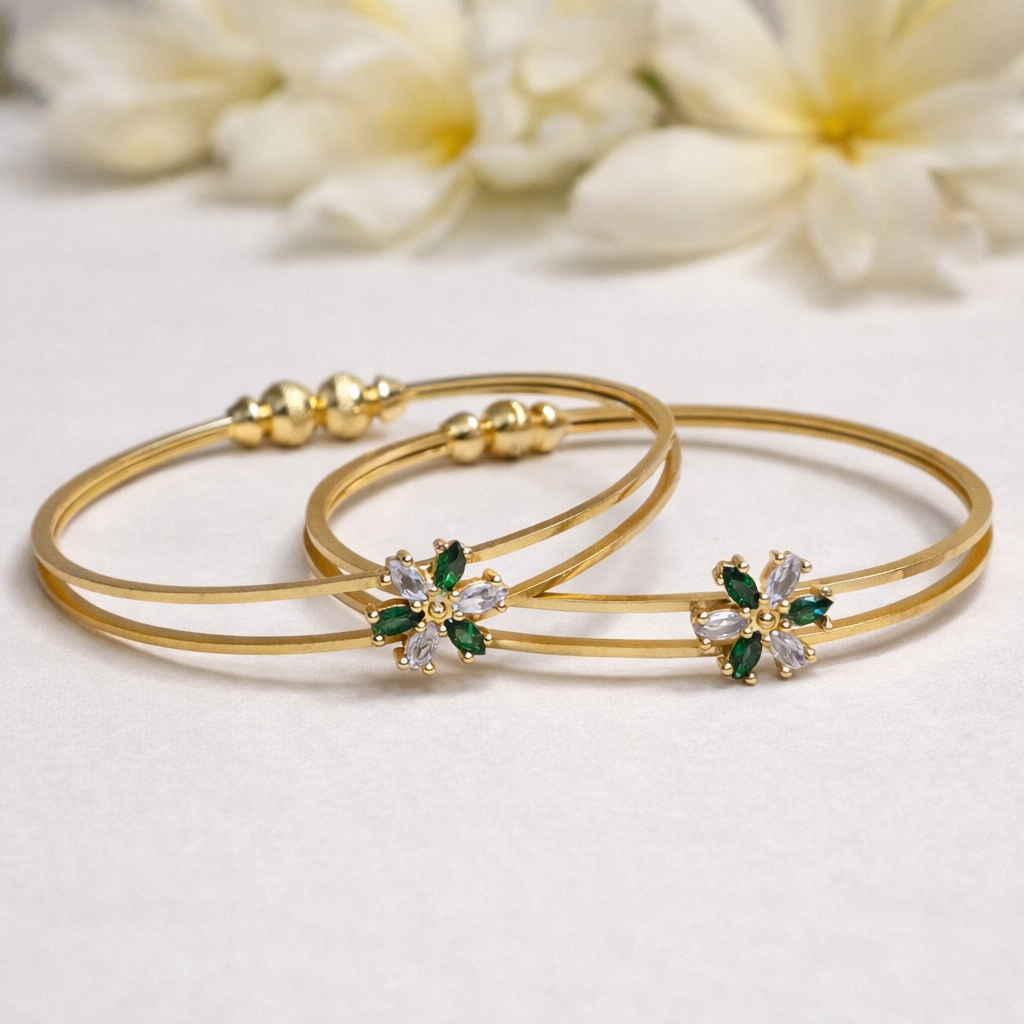 Emerald Green Floral Openable Bangle Set