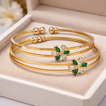 Emerald Green Floral Openable Bangle Set