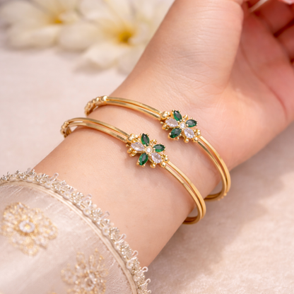 Emerald Green Floral Openable Bangle Set
