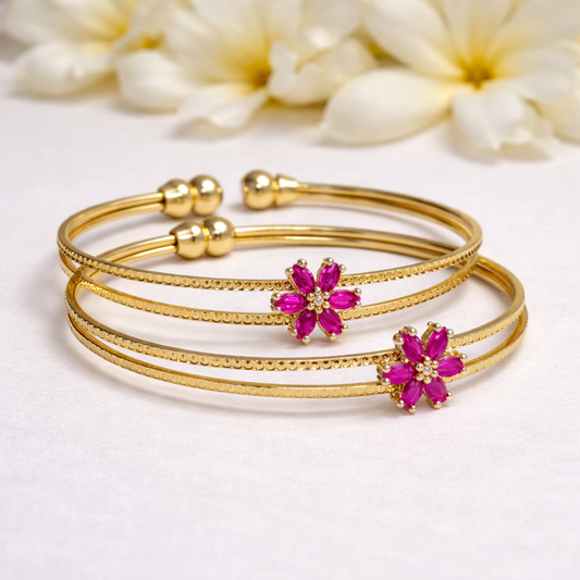 Ruby Pink Floral Openable Bangle Set