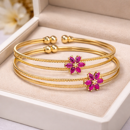 Ruby Pink Floral Openable Bangle Set