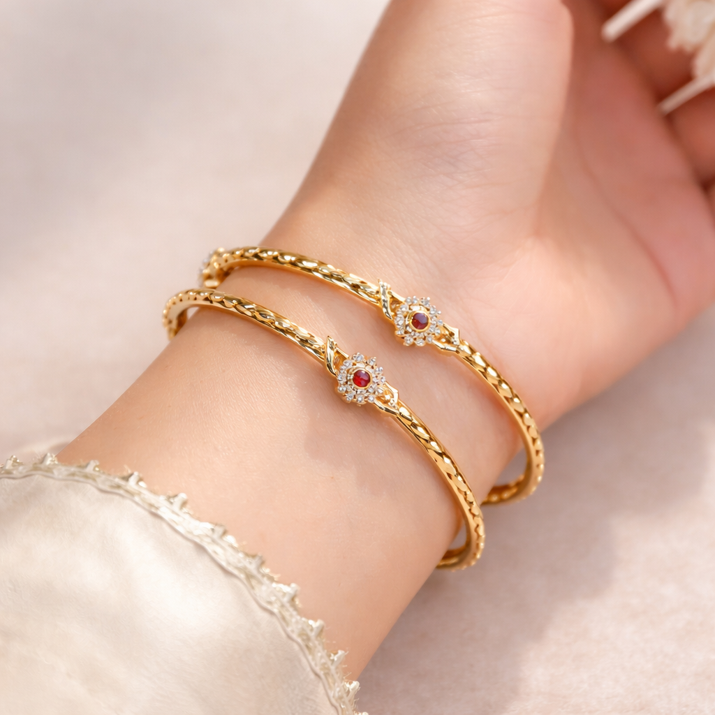 Classic Ruby Crystal Designer Bangle Set
