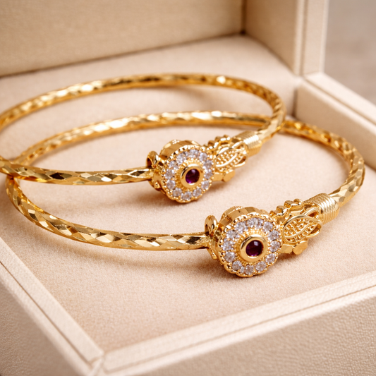 Classic Ruby Crystal Designer Bangle Set