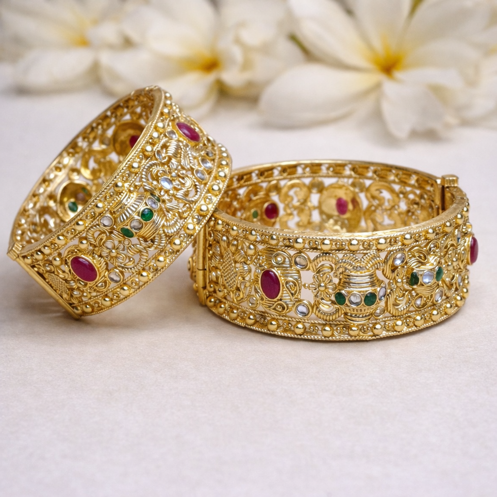 Temple Motif Stone Designer Bangle Set