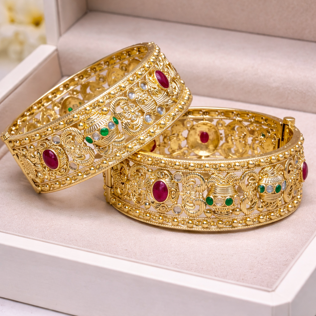 Temple Motif Stone Designer Bangle Set