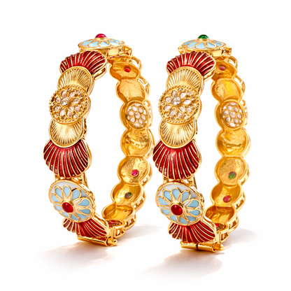 Traditional Enamel Flower Statement Bangle Set
