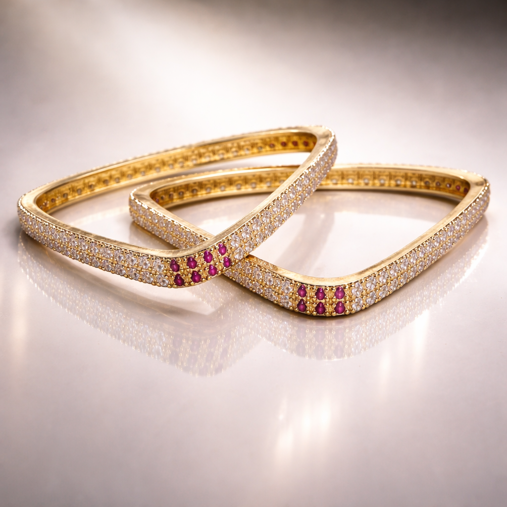 Elegant Ruby Crystal Statement Bangle Set