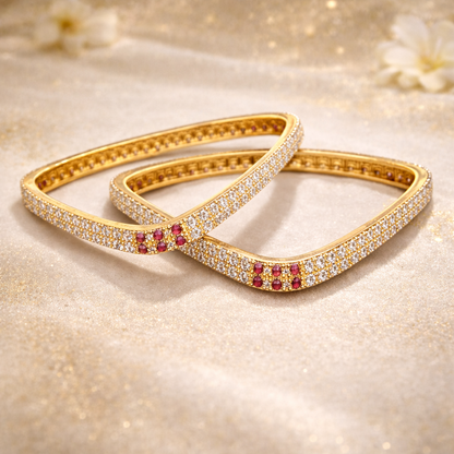 Elegant Ruby Crystal Statement Bangle Set