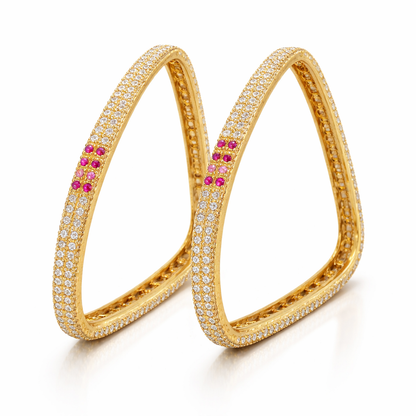 Elegant Ruby Crystal Statement Bangle Set