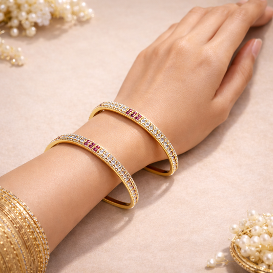 Elegant Ruby Crystal Statement Bangle Set