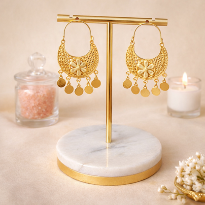 Floral Filigree Golden Charm Drop Earrings