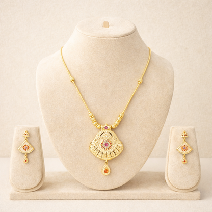 Traditional Golden Pendant Necklace & Earrings Set
