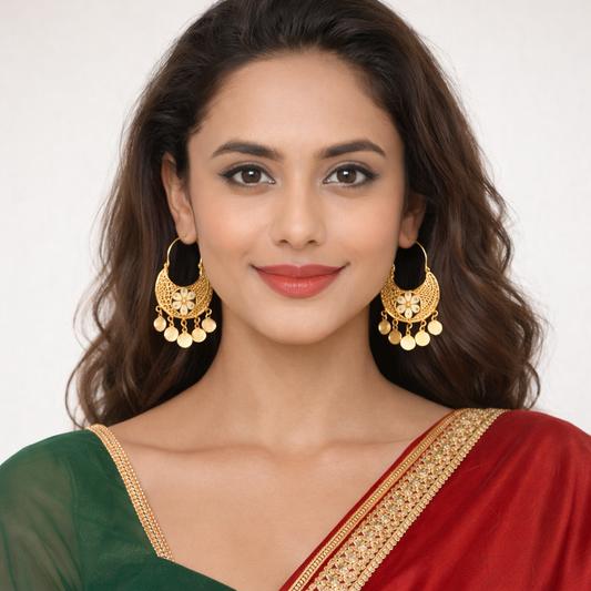 Floral Filigree Golden Charm Drop Earrings