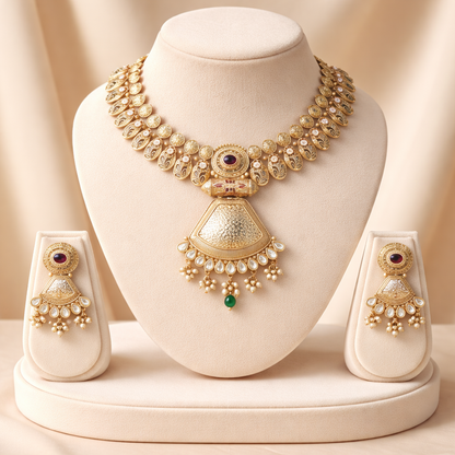 Temple Inspired Statement Pendant Necklace & Earrings Set