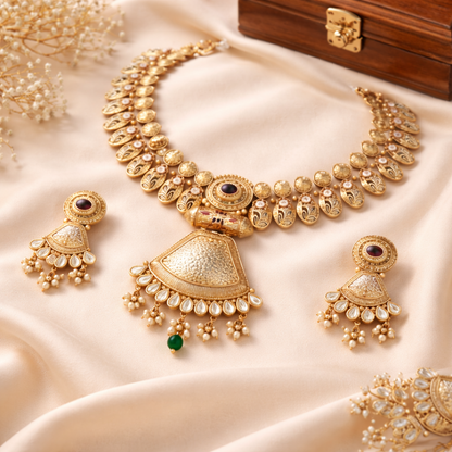 Temple Inspired Statement Pendant Necklace & Earrings Set