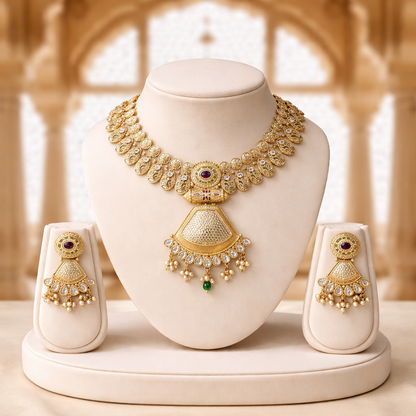 Temple Inspired Statement Pendant Necklace & Earrings Set
