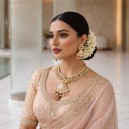 Temple Inspired Statement Pendant Necklace & Earrings Set