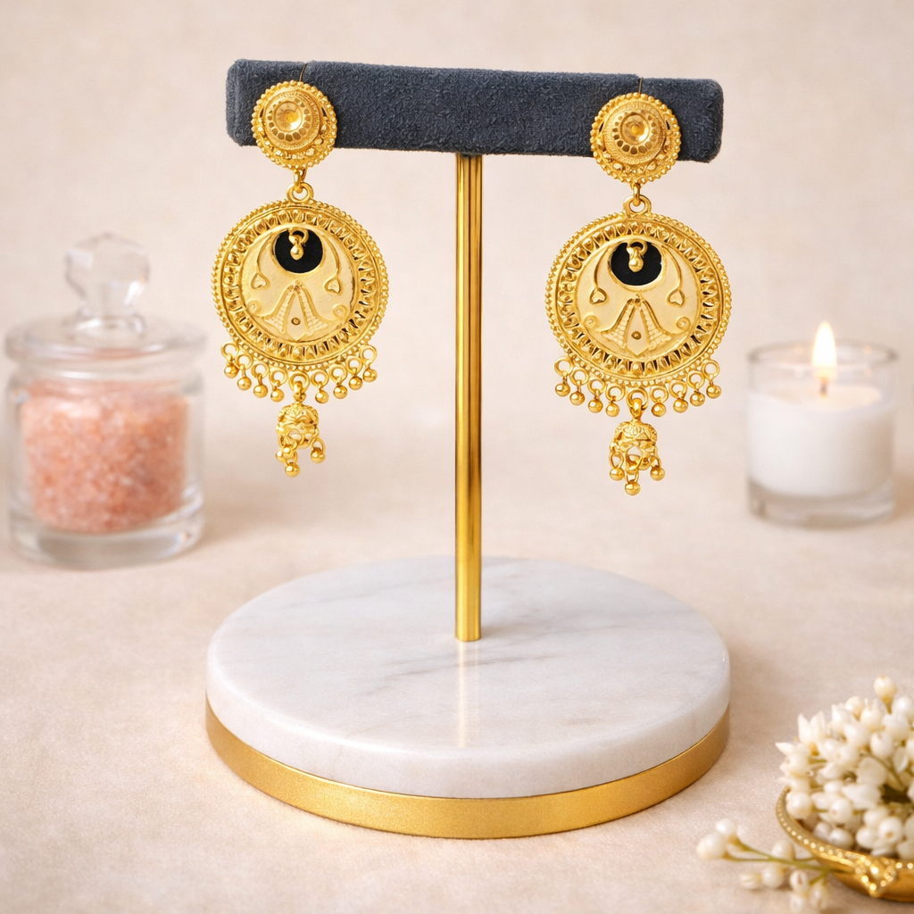 Traditional Chandbali Drop Earrings with Dangling Charms