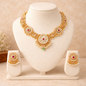 Temple Floral Moti Statement Necklace & Earrings Set