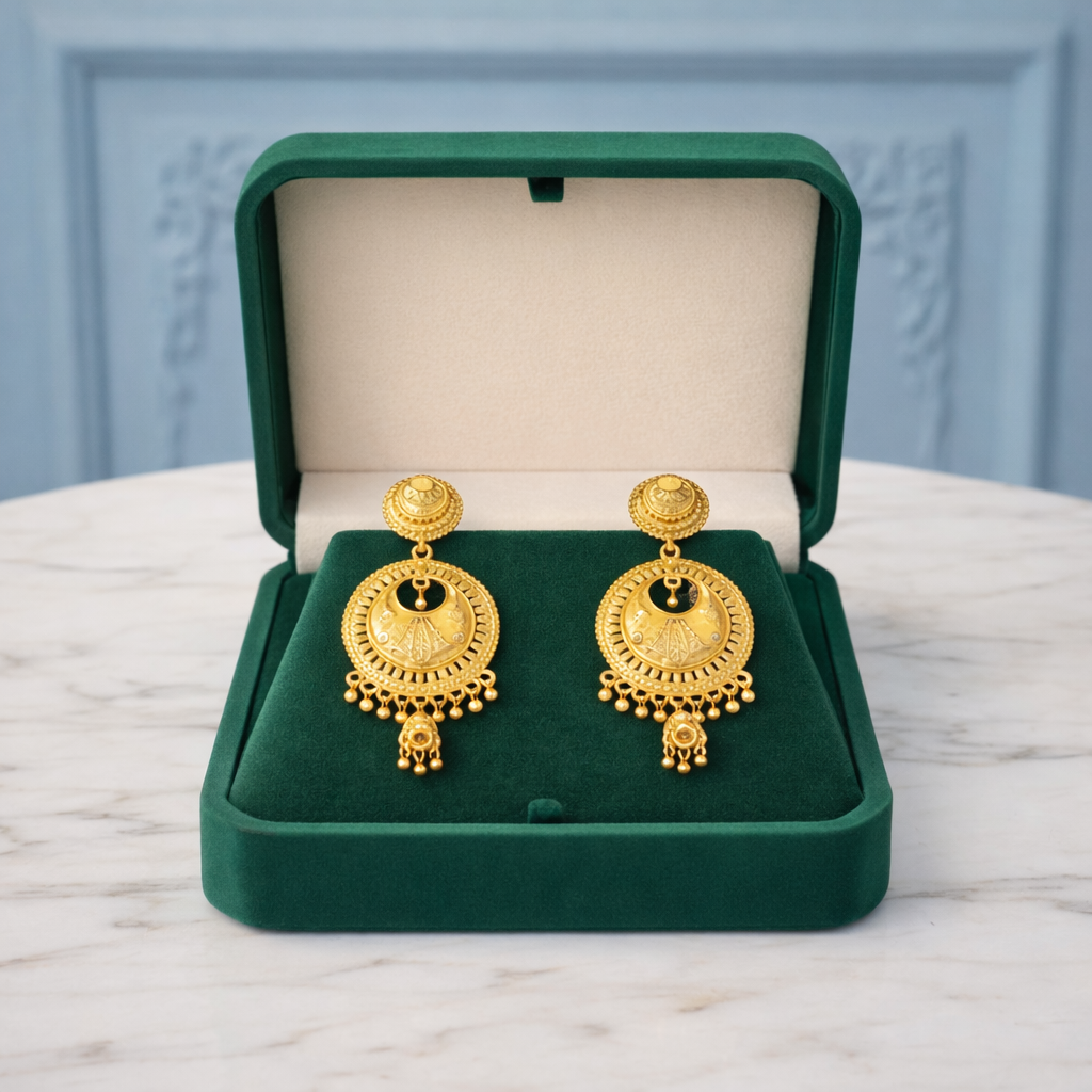 Traditional Chandbali Drop Earrings with Dangling Charms