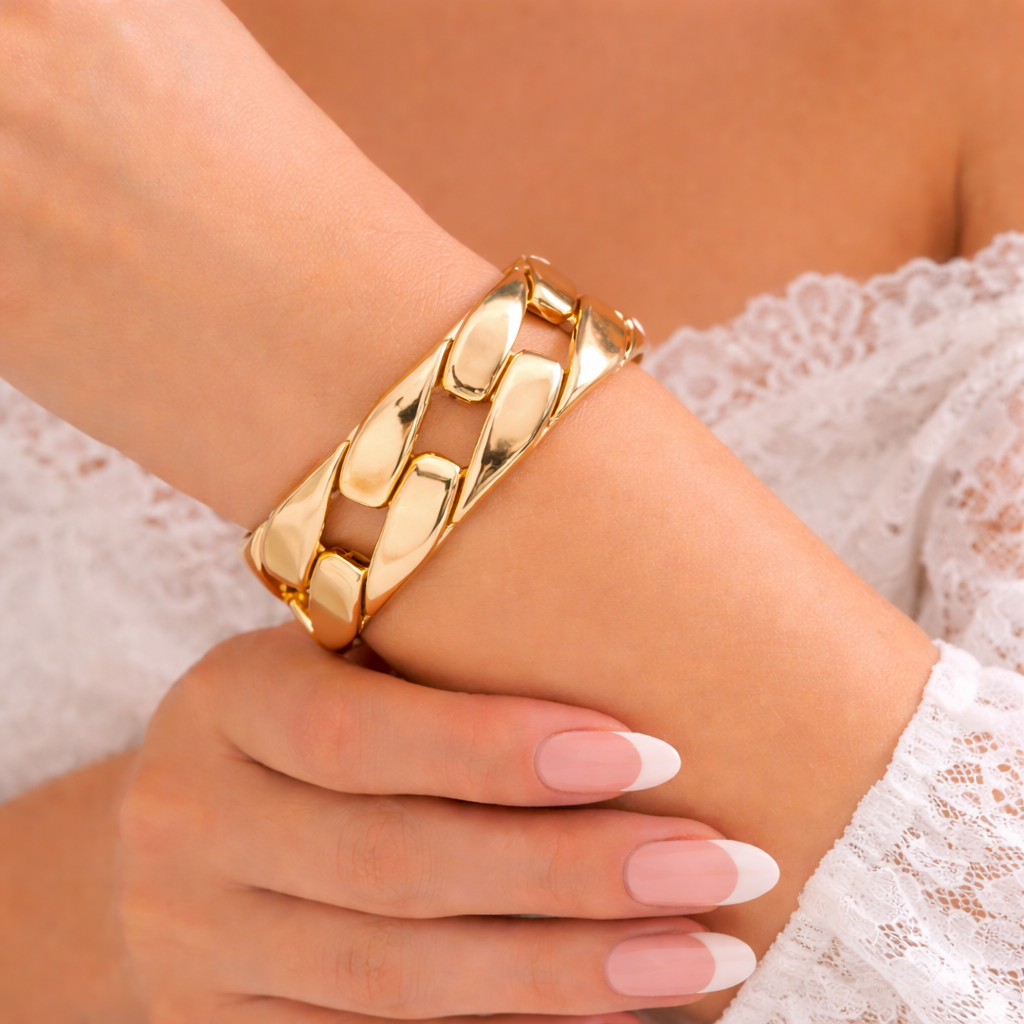 Chunky Link Design Anti-Tarnish Cuff Bracelet