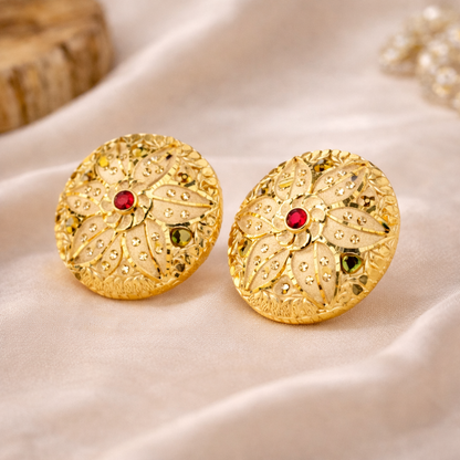 Floral Stone Studded Statement Stud Earrings