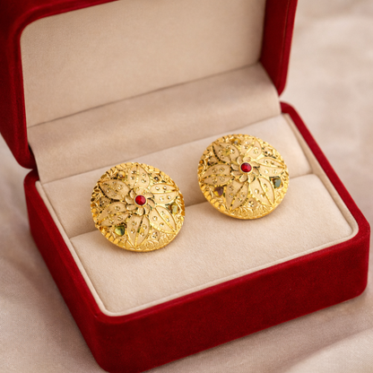 Floral Stone Studded Statement Stud Earrings